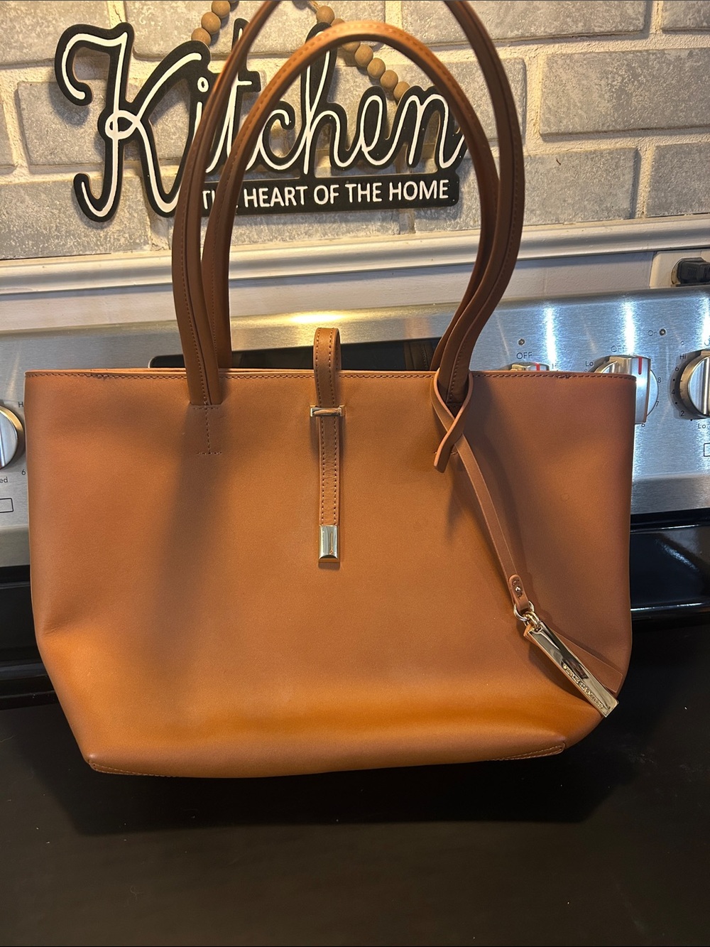 Vince Camuto Cognac Leather Tote with Top Handles